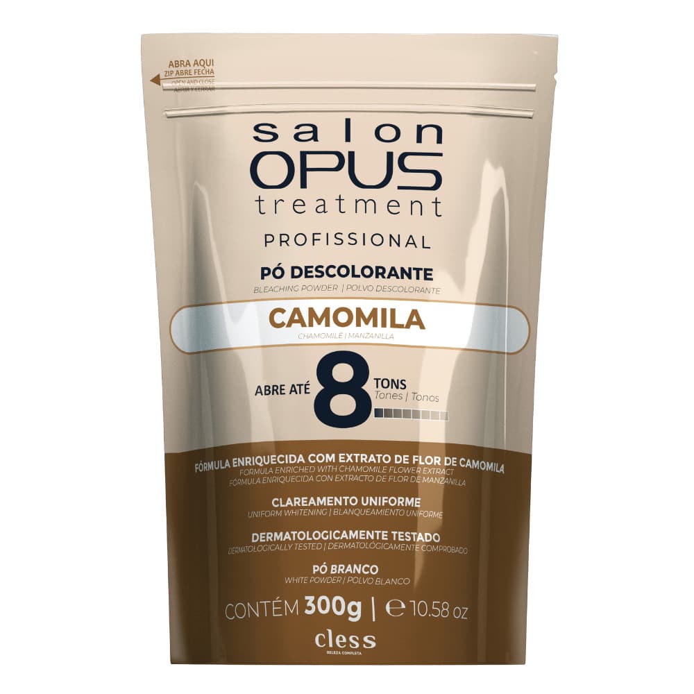 Pó Descolorante Camomila 8 Tons Salon Opus Profissional Cless 300g Branco Clareia Rápido S/ Poeira