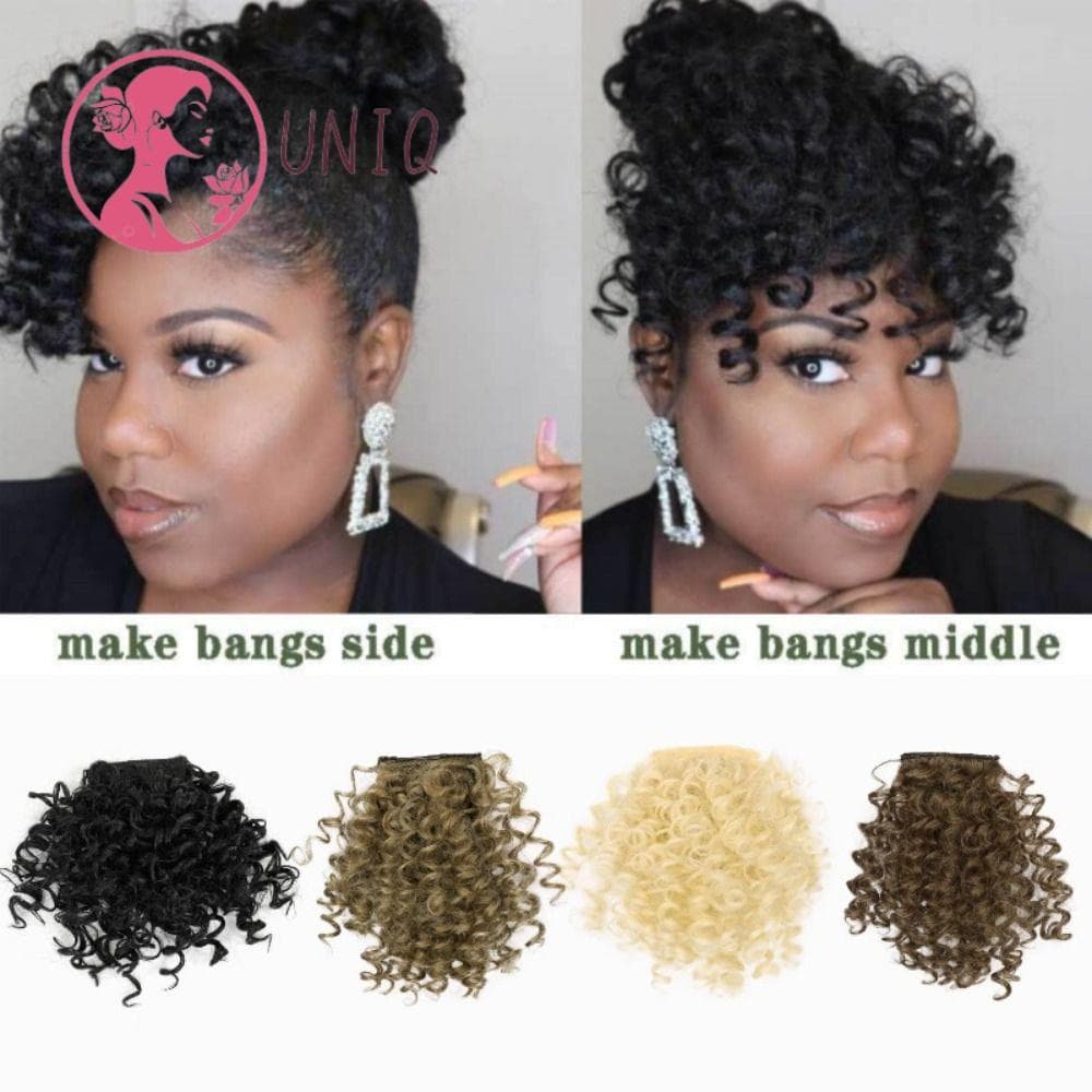 Franja De Cabelo UNIQ , Grampo Em Postiços , Peruca Afro Curta , Encaracolada , Extensões , Peças Resistentes Ao Calor