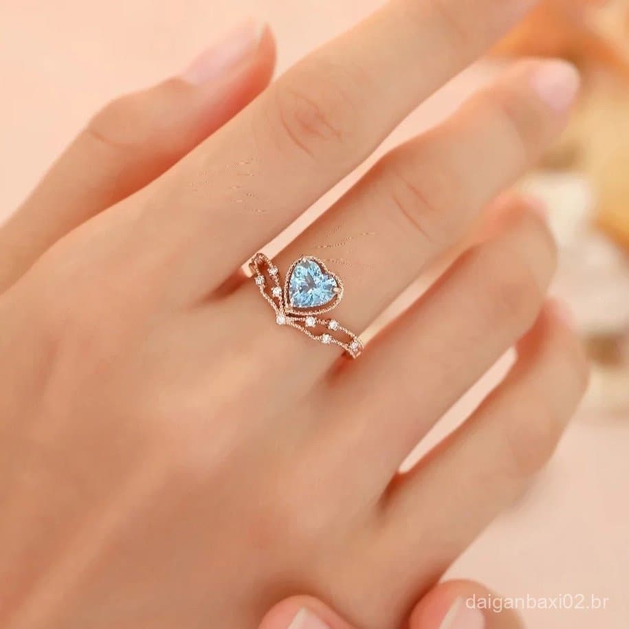 Anel de casamento de diamante em titânio, joia de ouro, aço feminino, pedra preciosa da moda, azul marinho rosado, luxuo