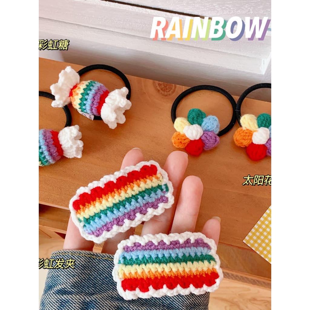 Outono inverno lã hairpin crianças quebrado hairpin mão-tecido flor corda de cabelo menina bonito bola cabeça doce hairp