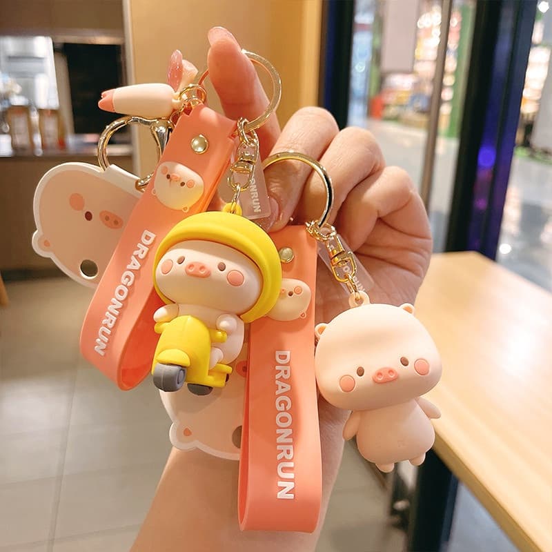 Porquinho Desenho Animado Fofo Chaveiro Boneco De Silicone Criativo Carro Pingente Bolsa Escolar Feriado Pequenos Presen