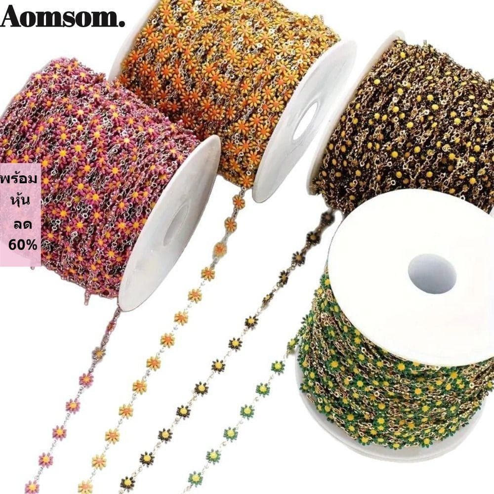 Corrente Esmaltada AOMSOM , De Margarida Banhada A Ouro De 1 Metro , Descobertas Coloridas Feitas À Mão , Pulseira DIY