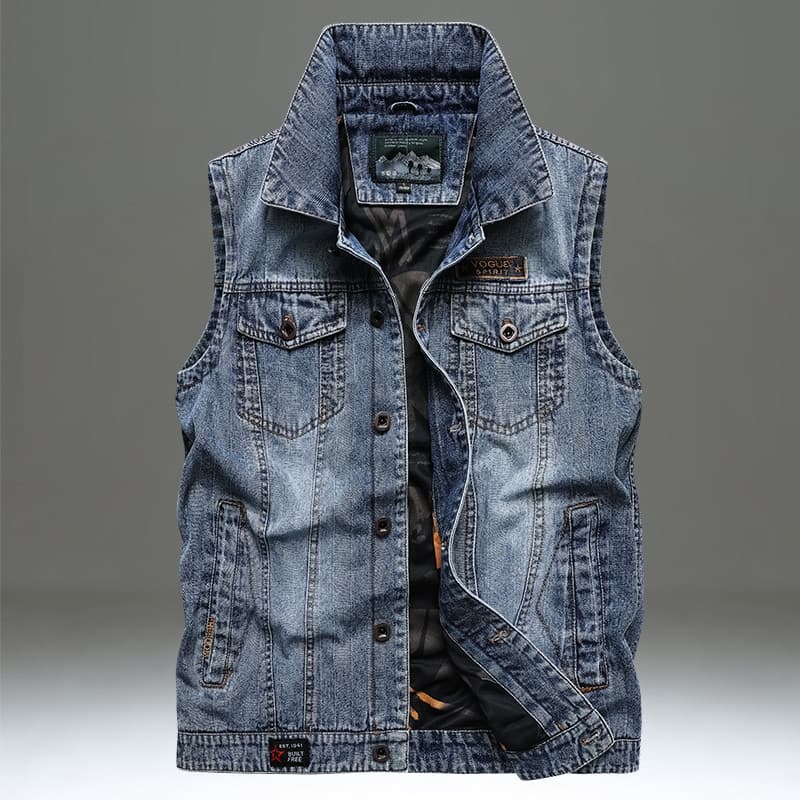 Novo estilo Denim colete masculino solto Casual colete primavera outono na moda Multi-bolso lapela colete estilo america