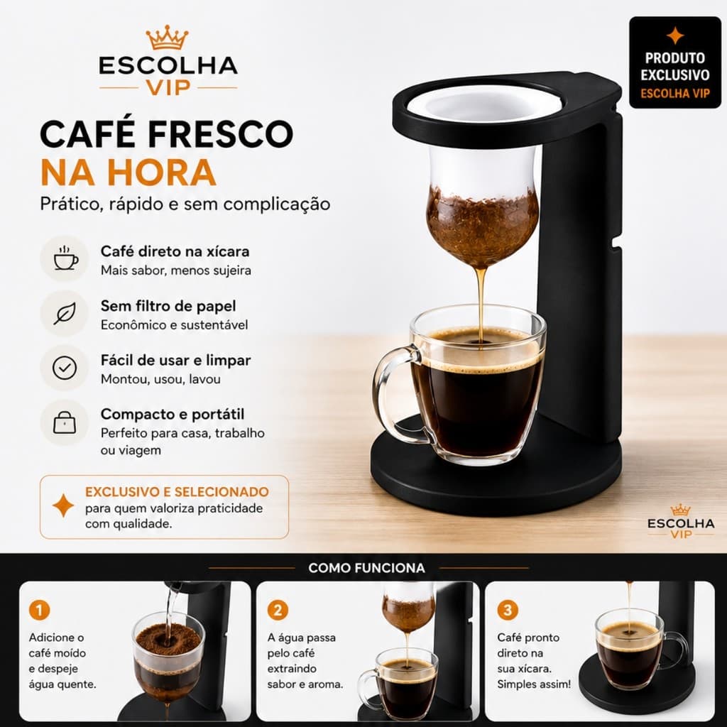 Kit Coador de Café Reutilizável com Suporte + 2 Refis
