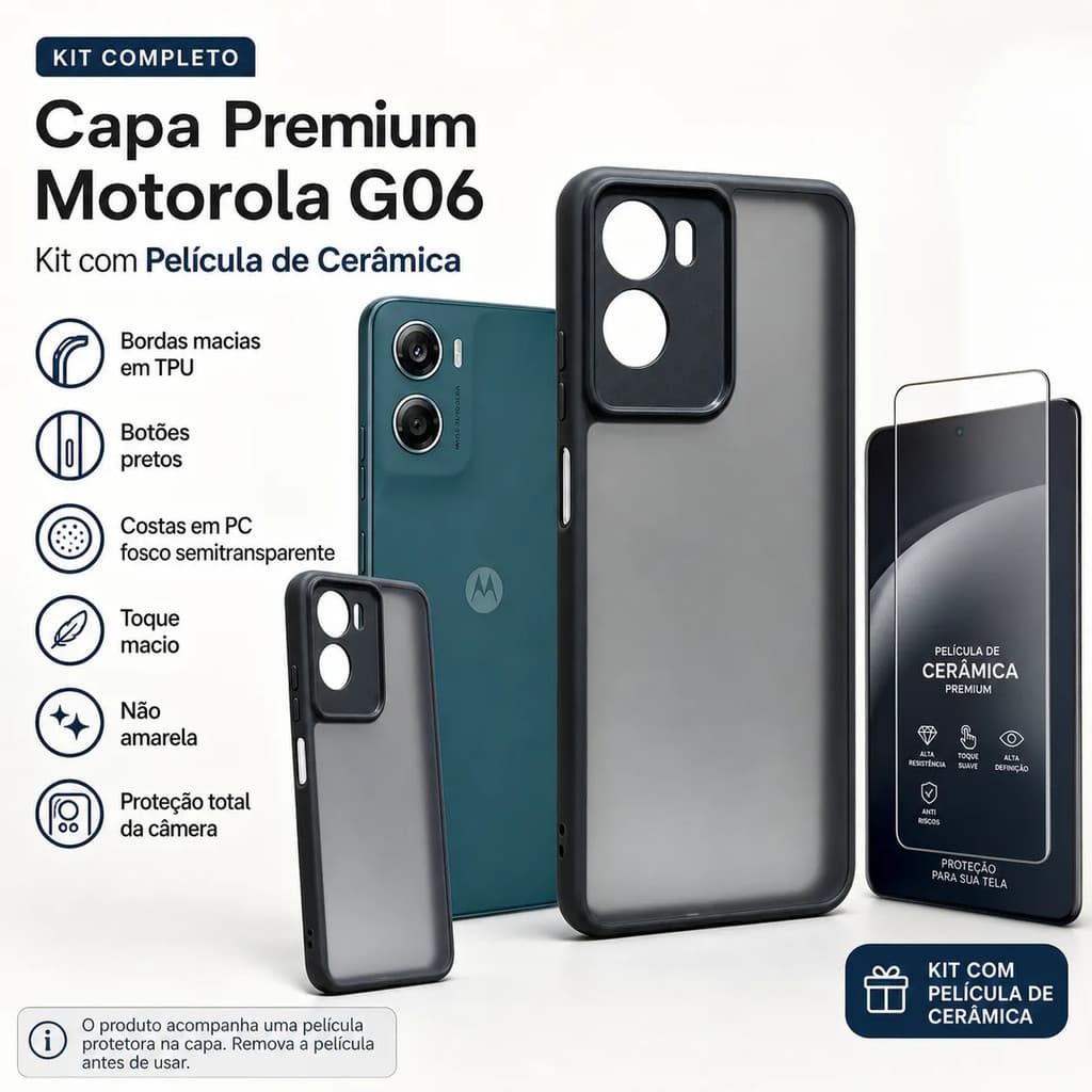 Capa Capinha Translúcida+pelicula Ceramica P/moto G06