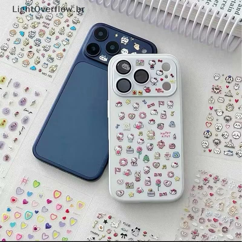 Cartela de Adesivos Kawaii Fofo para Celular Caderno Papelaria Bichinhos Panda Gatinho Hamster Personagens Sortidos