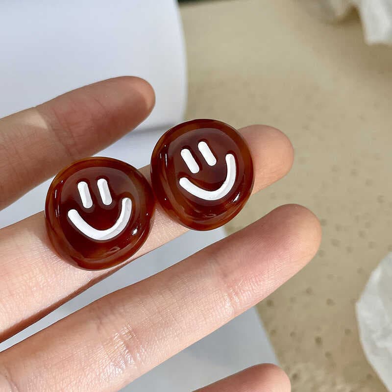 Melade estilo outono inverno feminino Smiley Face brincos japonês coreano redondo marrom acrílico brincos High-End femin