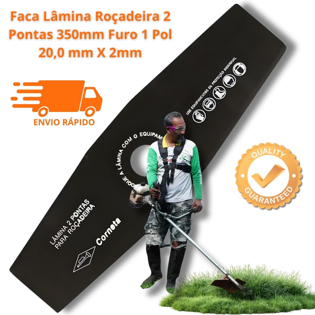 LÂMINA PARA ROÇADEIRA 2 PONTAS 350MM AÇO REFORÇADO UNIVERSAL CORTA MATO GRAMA PROFISSIONAL