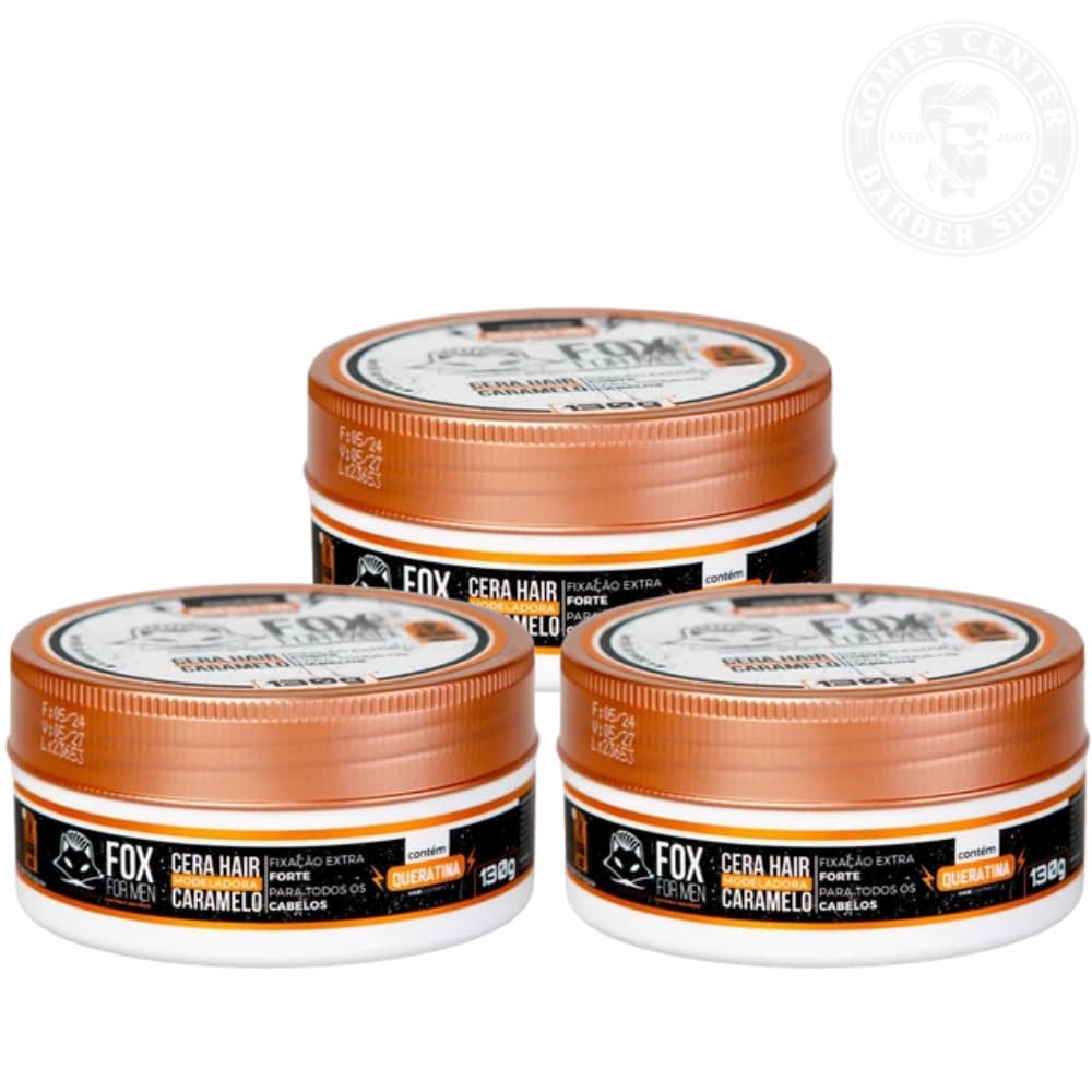 Kit 3 Pomadas Cera Hair Caramelo com Queratina Fixação Extra Forte  – 80g à Base D’Água