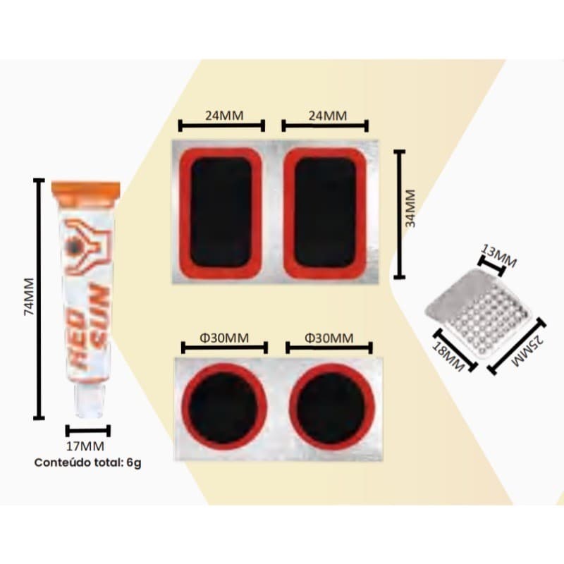 Kit Reparo Pneu Bike Bicicleta Remendo Vipal + Cola KIT REMENDO FRIO RAPIDO KIT COM 8 PÇS peneu furado