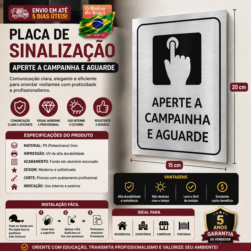 Placa Sinalização De Campainha  De Entrada Residencial e Comercial