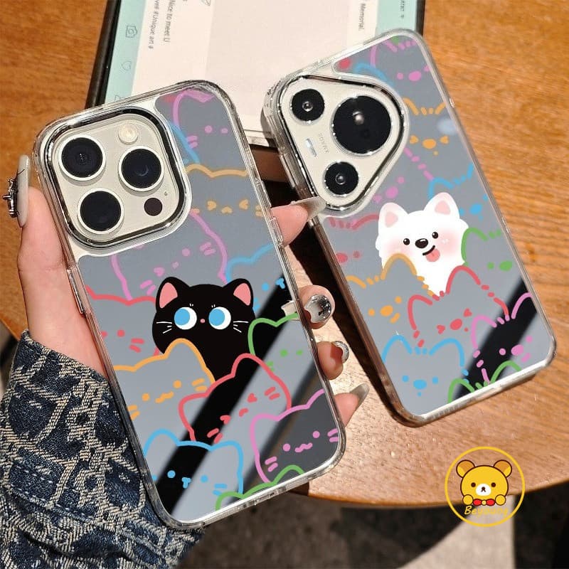 Capa De Telefone Espelhada Para Cachorro E Gato Fofo Motorola Moto Edge 70 60 Fusion Plus 60S Pro X70 Air G100 G100S G86