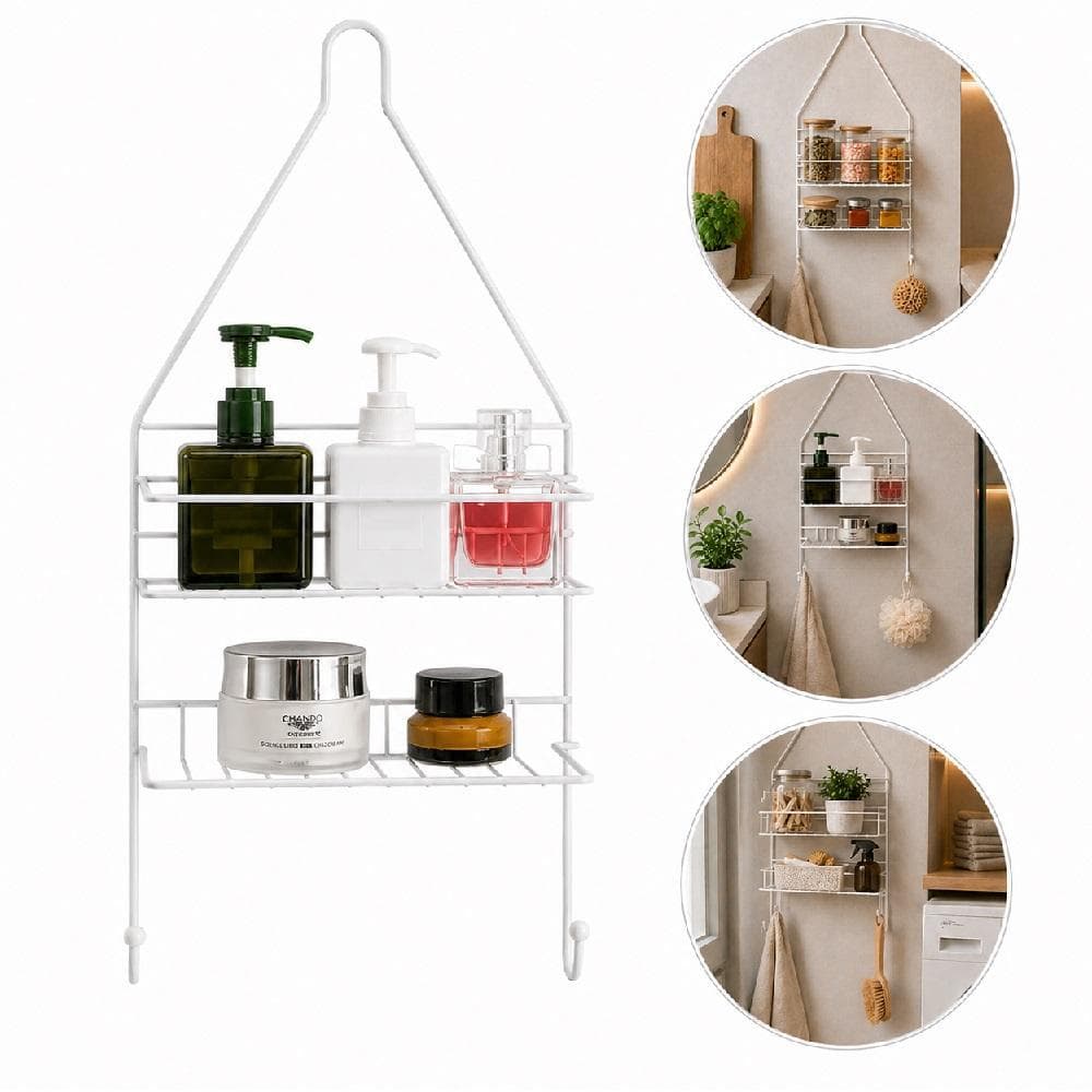 Porta Shampoo Duplo Organizador Multiuso Suporte Aramado Registro Banheiro Cozinha Nicho Parede 2 Prateleiras Grade Sabo