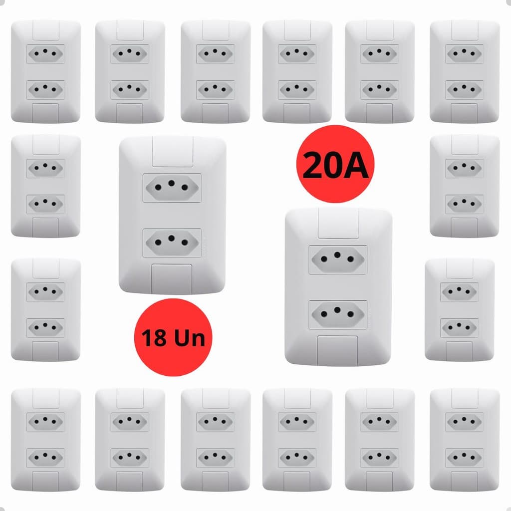 Kit 18 Tomada Dupla 2P+T 20A 250V Tramontina Aria Branca