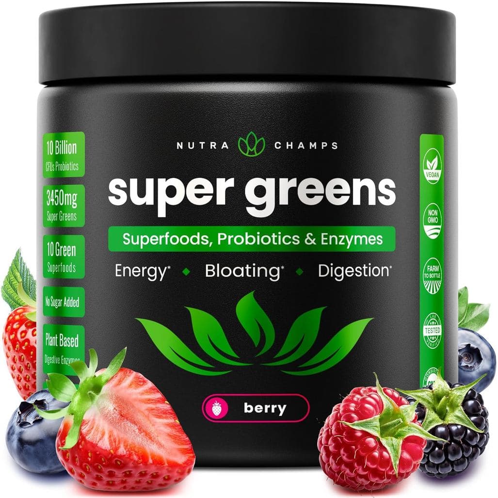 Pó SuperGreens, 40+ Superalimentos Orgânicos, Probióticos e Enzimas para Energia, Digestão, Saúde Intestinal e Combate a