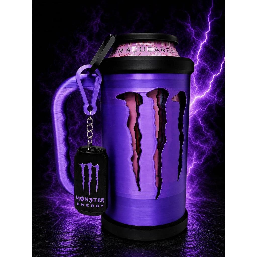 Porta lata de monster energy com tampa chaveiro e abridor todas as cores