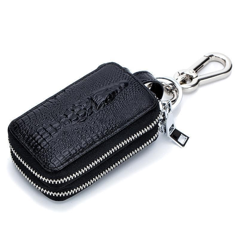 Crocodilo Padrão Primeira Camada de Couro Macio Caso Chave de Carro Masculino Cintura Pendurada Zíper de Camada Dupla Mu