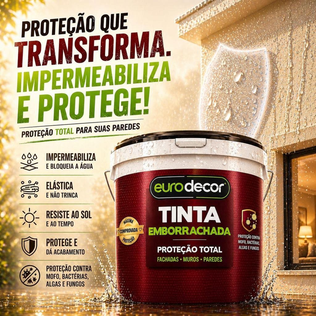 Tinta Emborrachada 18KG 12KG ou 10KG Superfícies Metálicas Fibrocimento Madeira Fissuras e Trincas