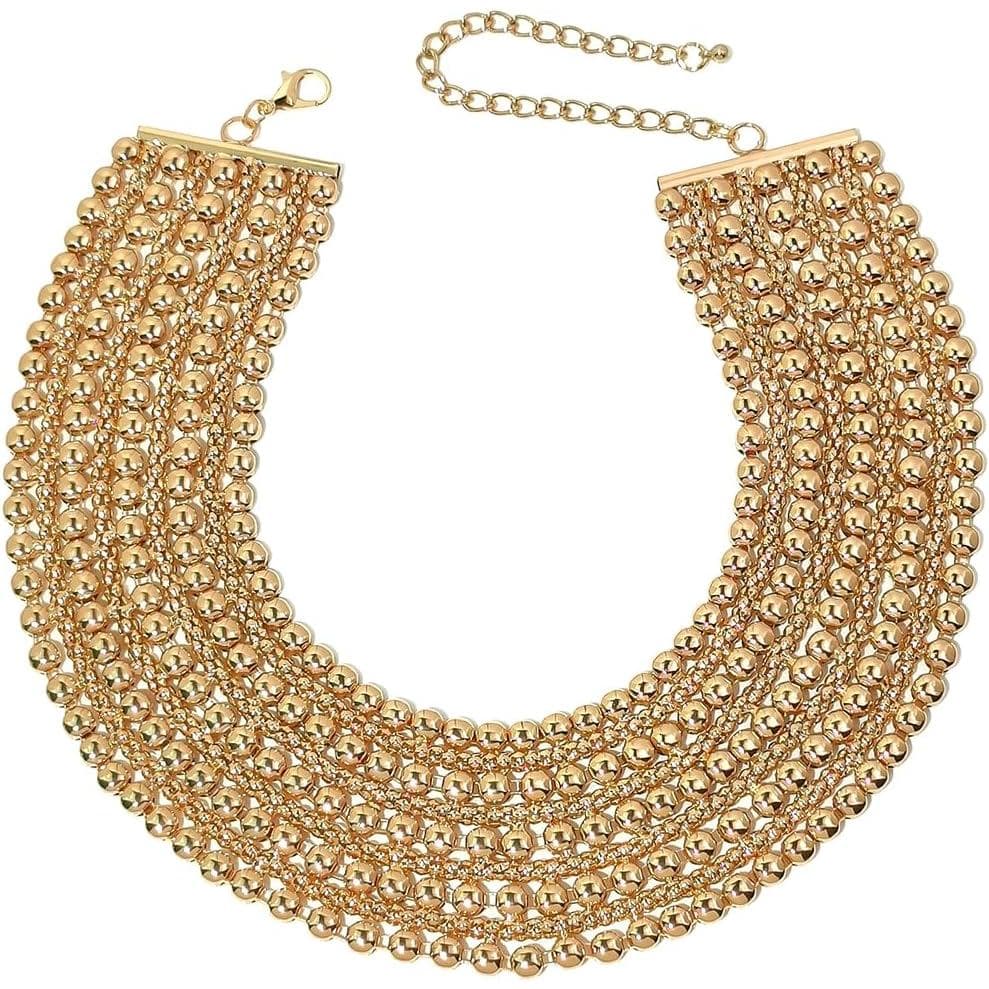 Colar Feminino Chamativo de Metal com Contas, Colar Grosso, Joia de Moda para Festa