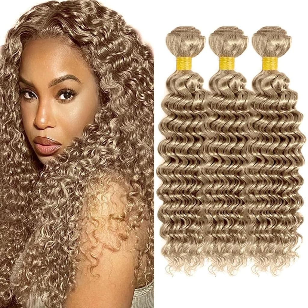 Cabelo Humano Jerry Curl Loiro Mel Claro, Cabelo Cru 12A, 22 Mechas de Cabelo Humano, 20, 22, 24 Polegadas, 100% Cabelo