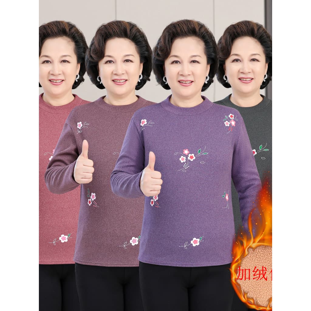Vovó usar forro de lã camisa de fundo outono inverno novo estilo de meia-idade idosos feminino quente médio @