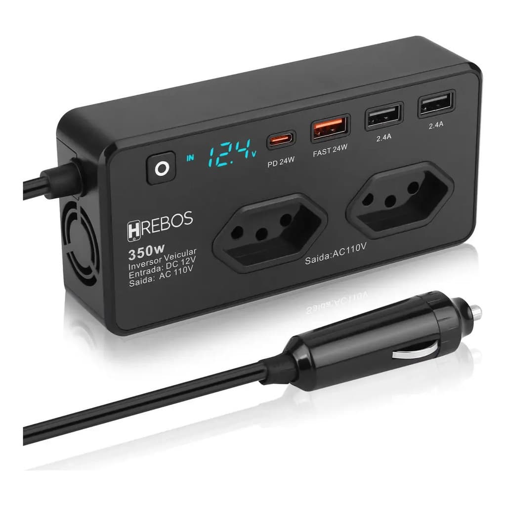 Inversor Veicular De Energia 12v Para 110v 350w Saida Usb-c