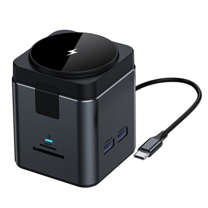 Hub USB-C 9 em 1 com Carregamento Sem Fio, Docking Station Multifuncional para Notebook