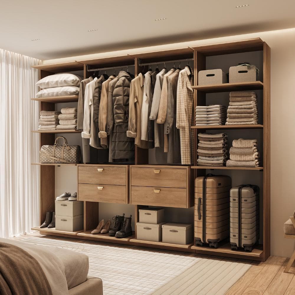 Guarda-Roupa Closet Modulado Sem Portas 4 Gavetas Alasca 240cm Freijó Carraro