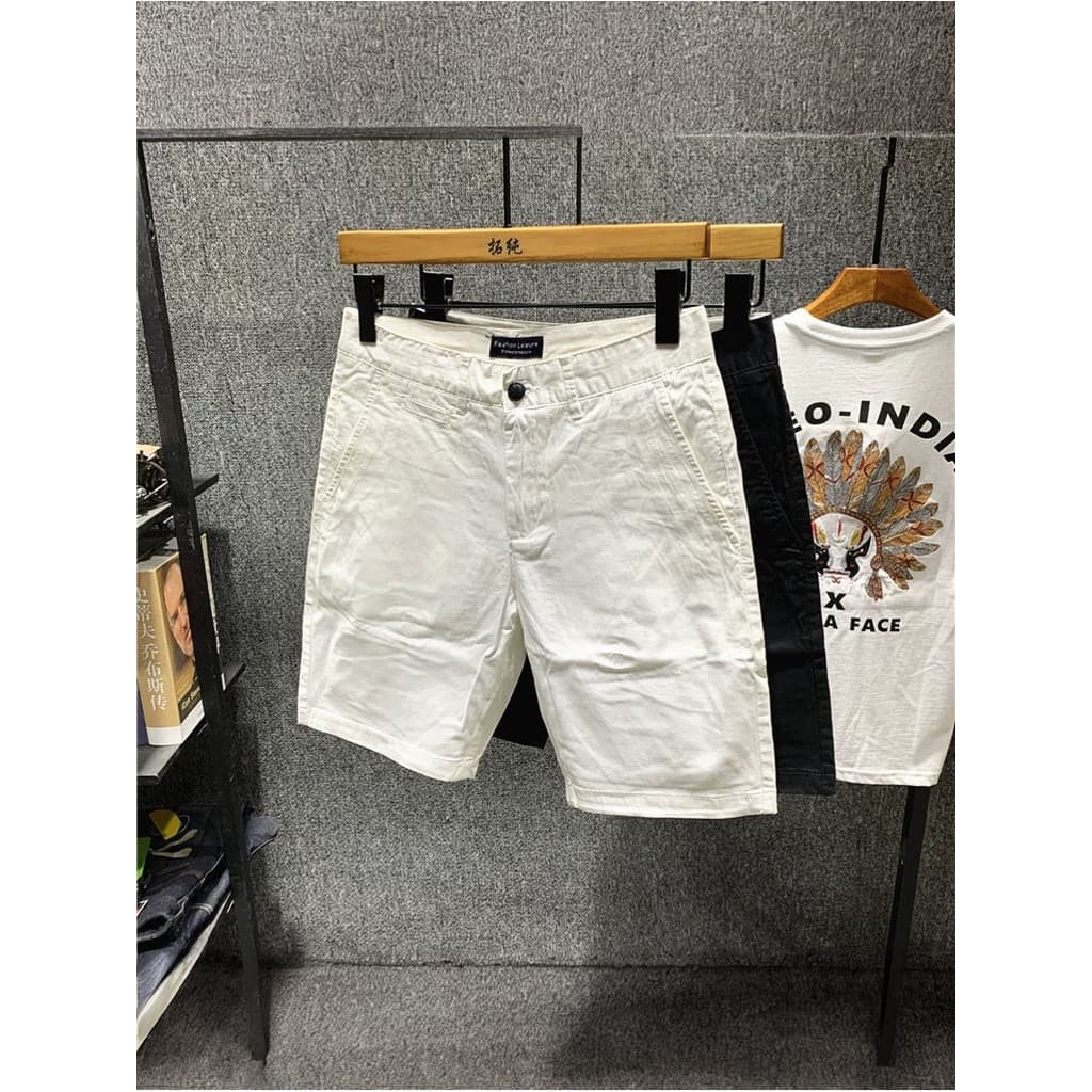 2026 verão estilo fino americano Casual macacão masculino calças de 5 pontos Street Wear cor sólida não-ferro calças de