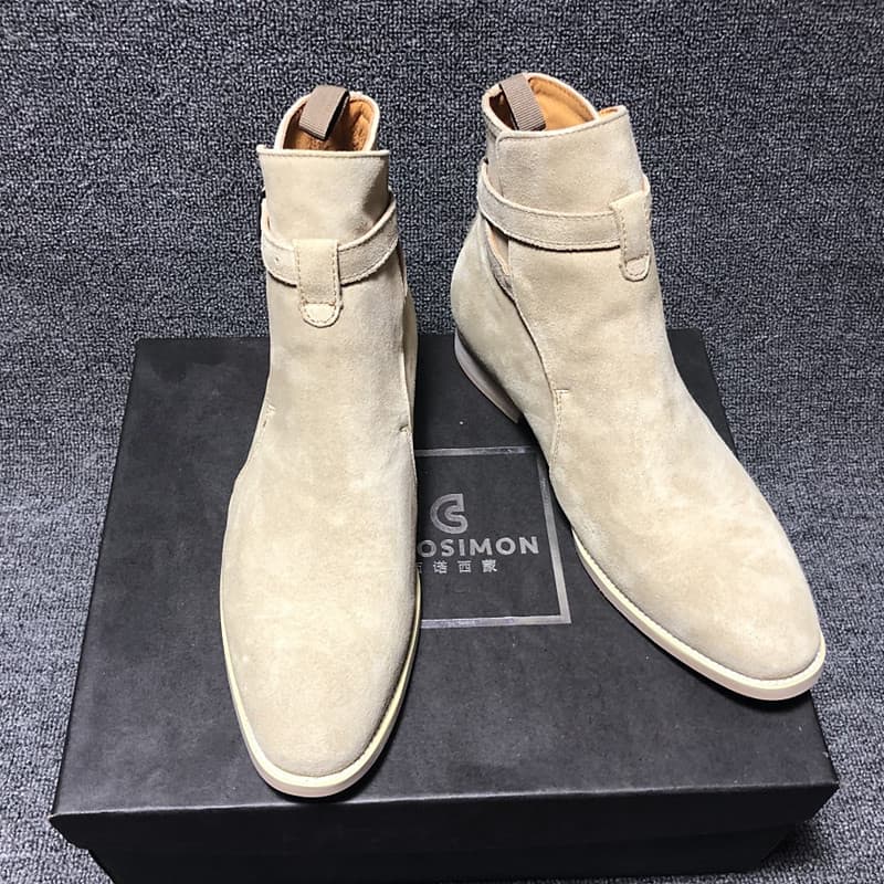 Botas CHELSEA masculinas de couro genuíno botas pontiagudas britânicas CHELSEA BOOT Off-White Buckle Botas Martin exclus