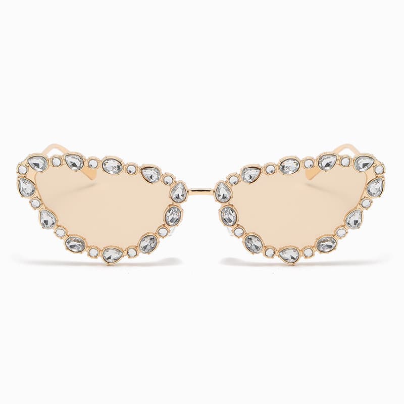 Cristal Feminino Olho De Gato Óculos De Sol Diamante Tendência Armação De Metal UV400 Gradiente Espelho Tons