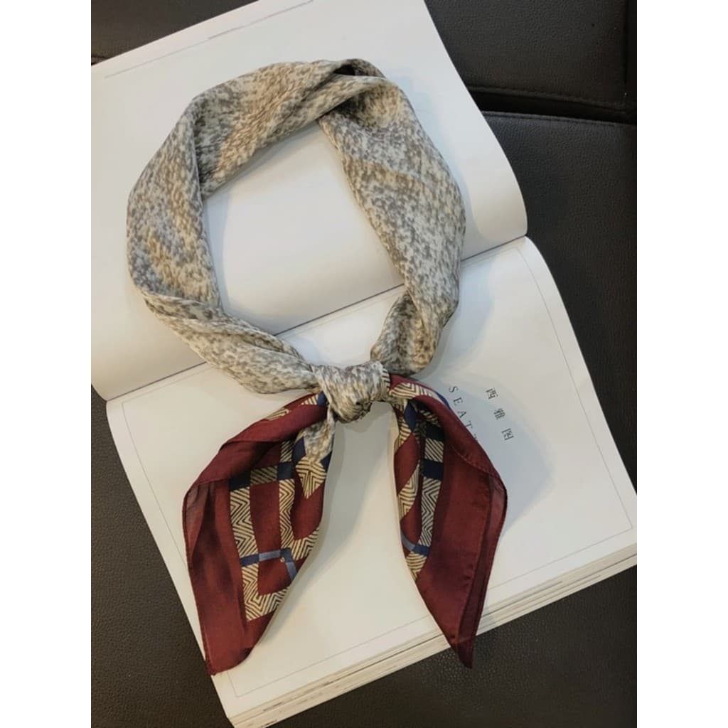Estilo coreano moda vinho vermelho xadrez pequeno lenço quadrado trabalho lenço de seda feminino All-Match lenço decorat