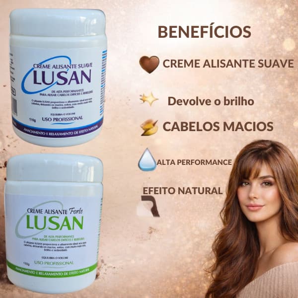 Creme Alisante Lusan Suave Para Cabelo Ondulado 110g Fios Rebeldes e Difíceis 1 ou 2 Unidades