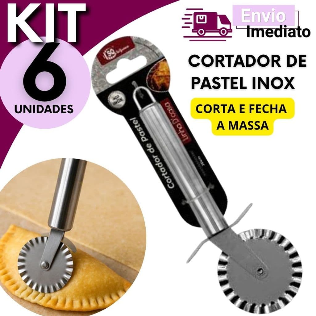 Cortador de Pastel Inox com Alça Profissional Roda Corte Massa Cozinha Multiuso Kit 2 3 4 6 Unidades