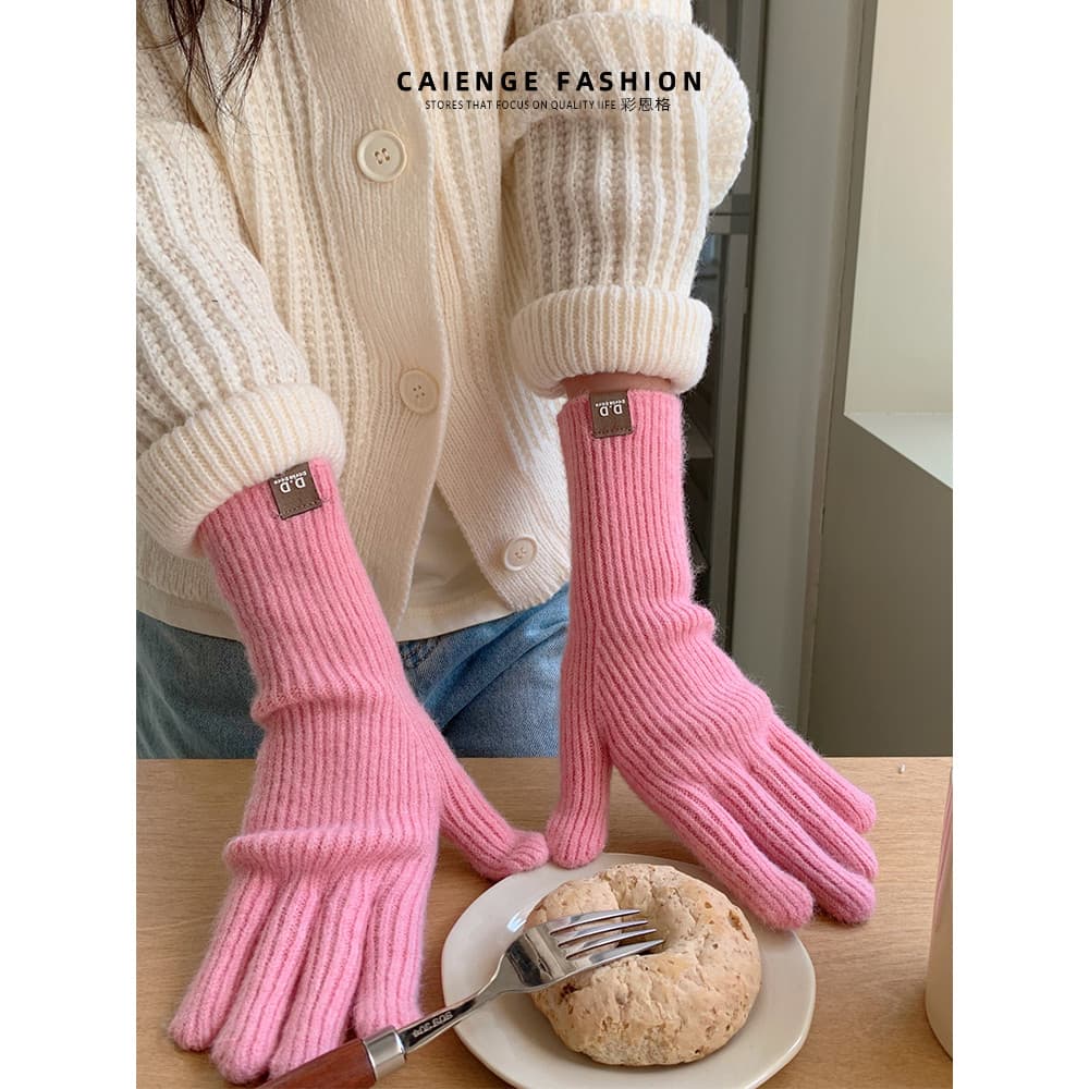 Luvas de malha estendidas de cor sólida mulheres inverno quente moda ciclismo sem dedos tela sensível ao toque luvas de