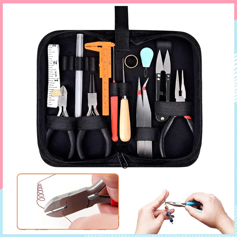 Kit de fabricação de joias para adultos, 19 peças, com ferramentas de fabricação de joias, alicates, bolsa