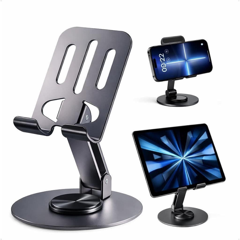 Suporte para celular de mesa Dobrável Com base antiderrapante e rotação de 360°