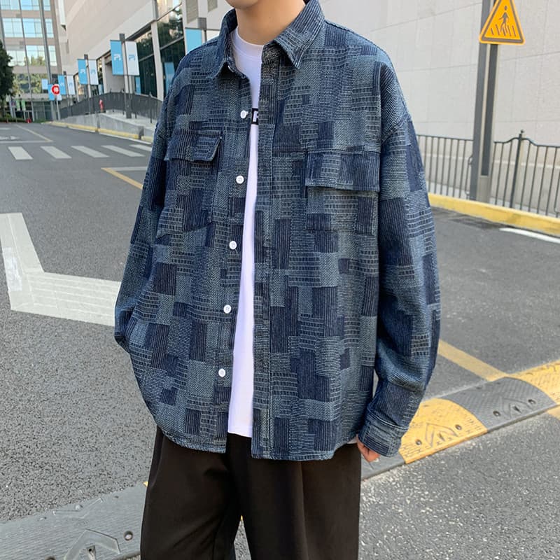 T na moda ins Retro Denim camisa solta All-Match camisa de manga comprida estilo Hong Kong verão versão coreana macacão