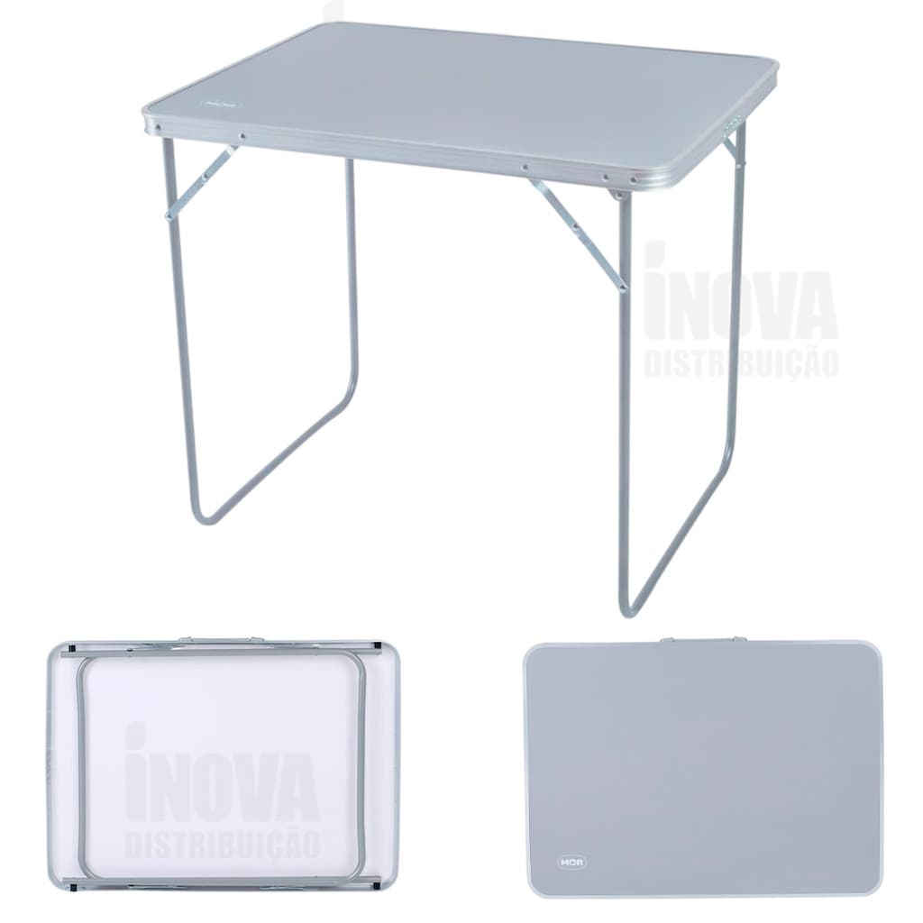 Mesa Prática Dobrável De Alúminio Vira Maleta Com Alça Resistente Camping Casa 80x60cm  MOR