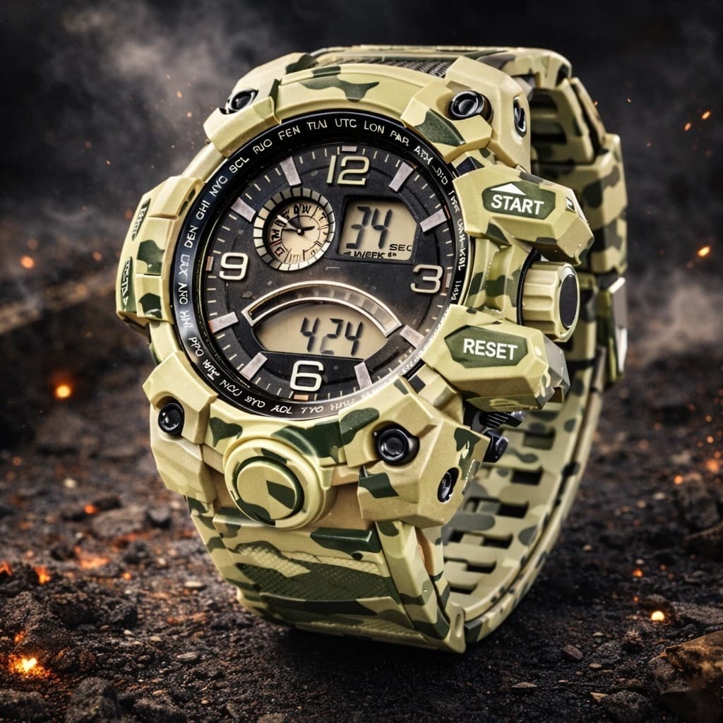 Relógio Masculino Esportivo Camuflado Shock A Prova De Agua