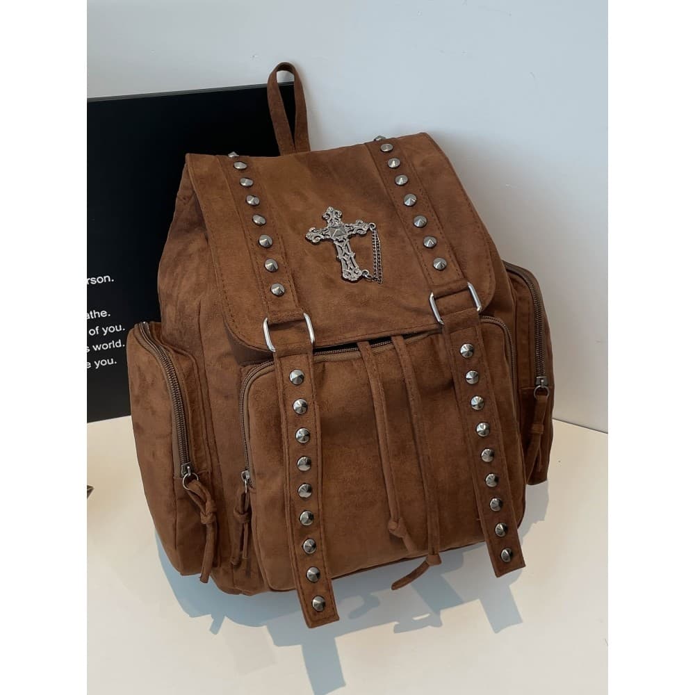 Americano Retro mochila feminina japonês mochila feminina estilo Preppy Casual moda All-Match rebites camurça mochila