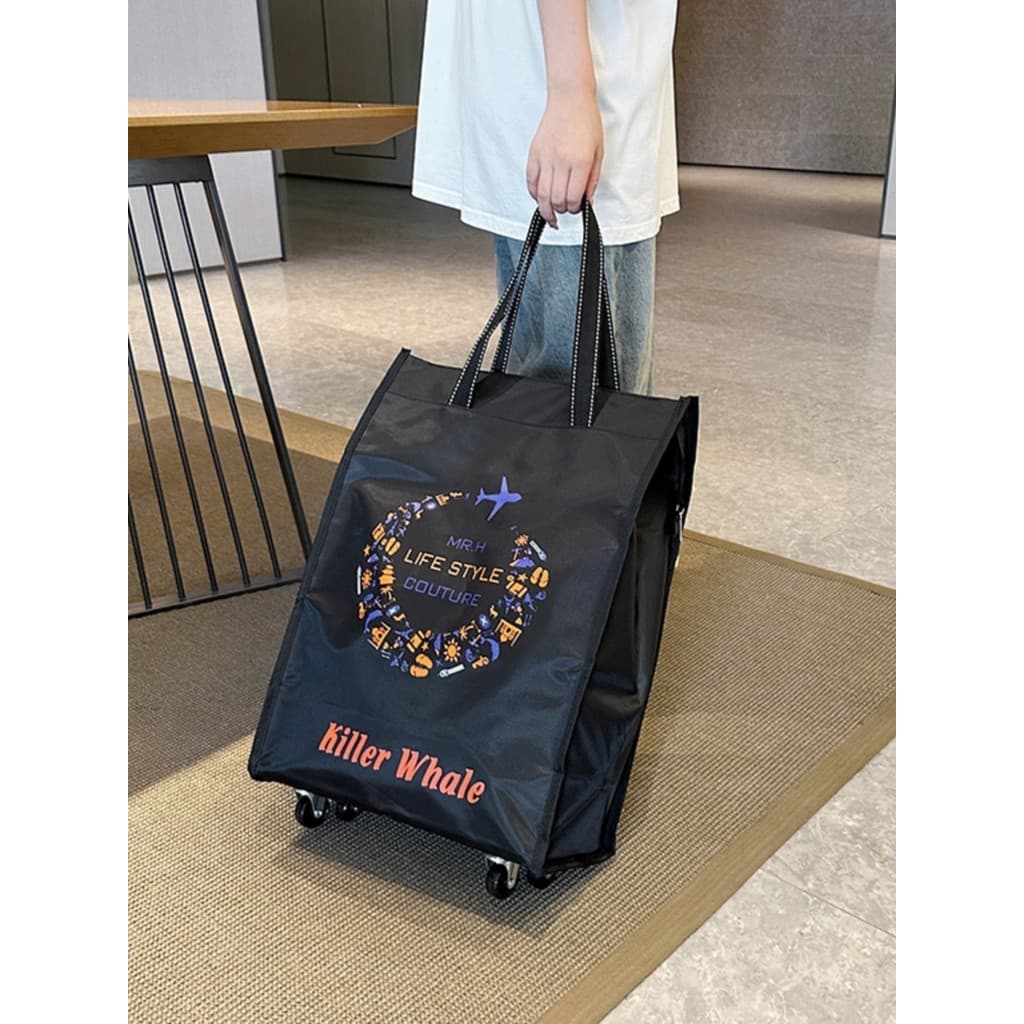 Bolsa de bagagem de grande capacidade com polia, sacola de armazenamento de roupas, compras, dobrável, bolsa de viagem