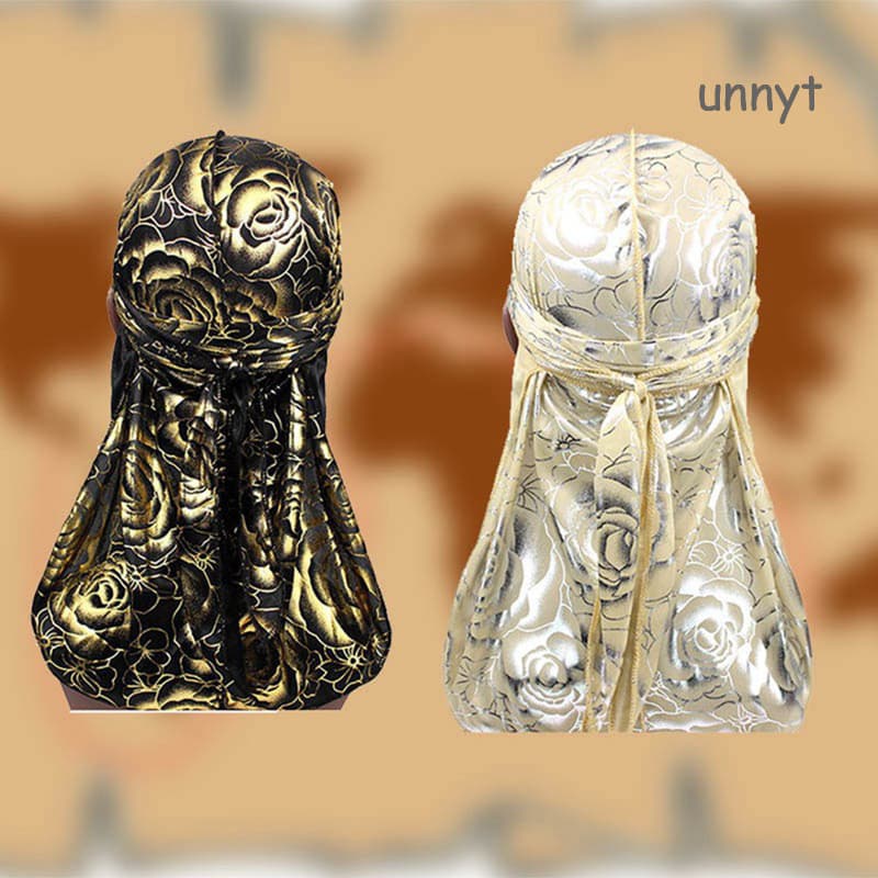 Impressão Durags Silky Turban Hat Bandanas Headwear Homens Seda Durag Straps Ondas Longas Acessórios De Cabelo