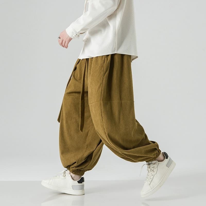Estilo chinês masculino estilo Retro veludo Harlan solto tamanho grande calças de perna larga Bloomers Leggings calças c