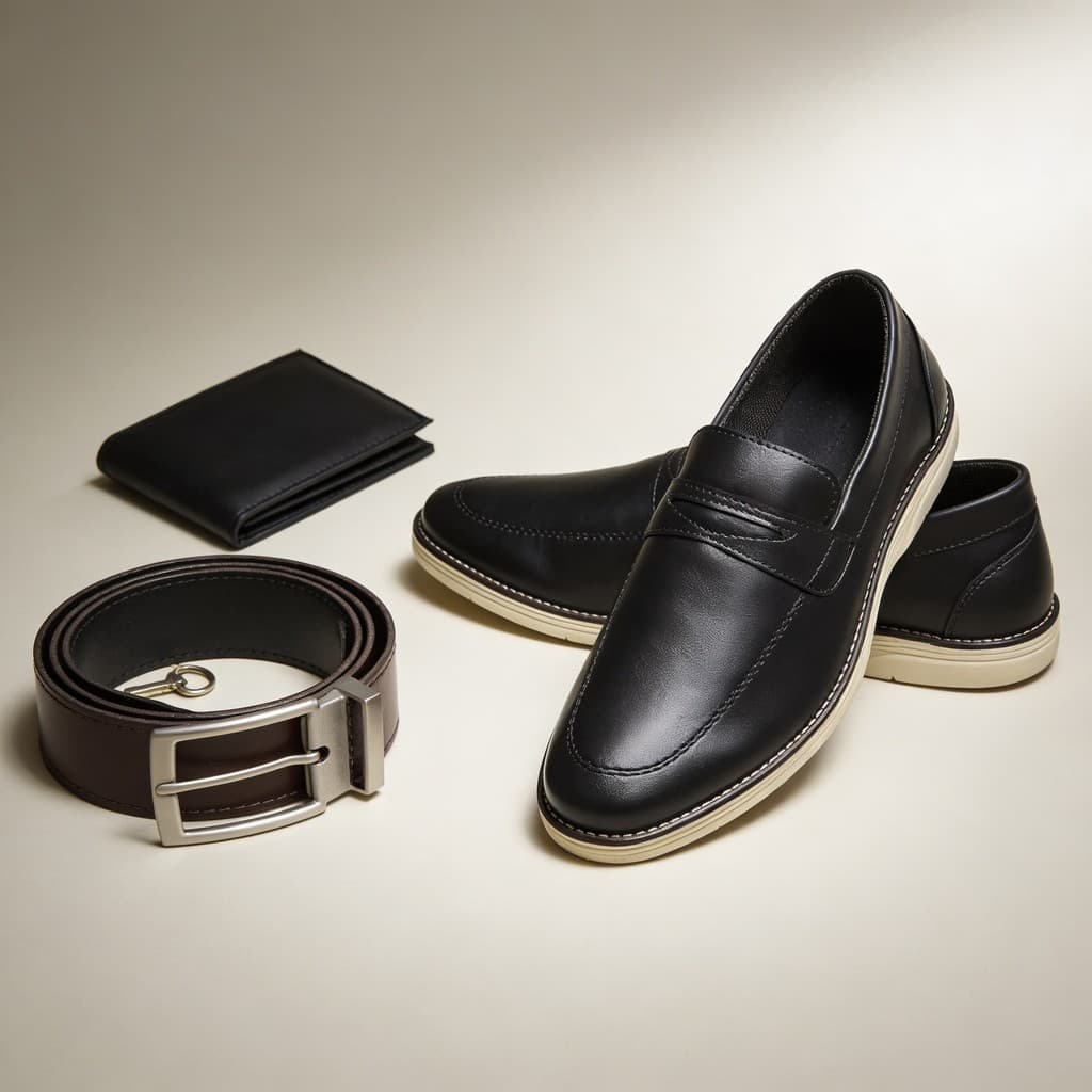 Kit Sapato Loafer Masculino Marrom Cinto Dupla Face Carteira