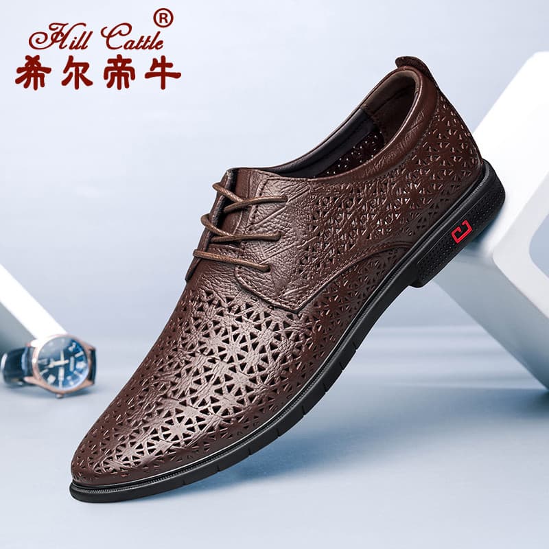 Novo estilo respirável masculino couro genuíno sapatos de couro casual verão rendas negócios sapatos masculinos casuais