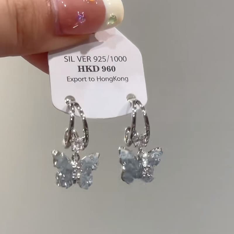 Doce menina coração pequeno fresco cristal nuvem borboleta borla brincos versão coreana brincos luz luxo nicho Mori brin