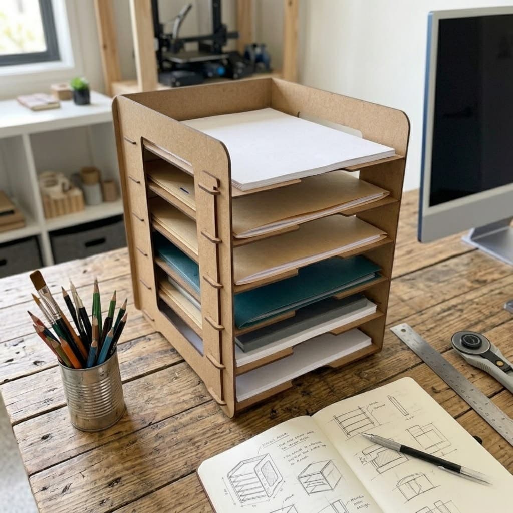 Organizador de Mesa Porta Documentos Folha A4 MDF 6 Divisórias Escritório Home Office