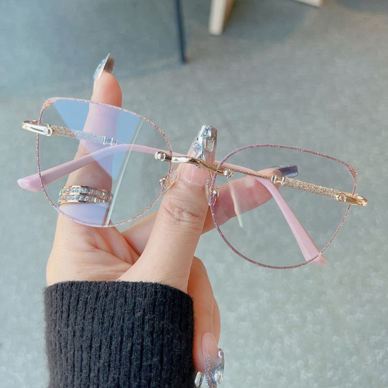 High End Fino Piscando Borda Olho De Gato Moda Feminina Óculos De Metal Anti Luz Azul