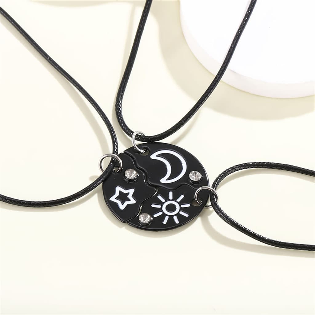 Colar com Pingentes de Estrela, Lua e Sol, Conjunto de Três Peças Moderno e Fofo para Melhores Amigos, Festas e Aniversá